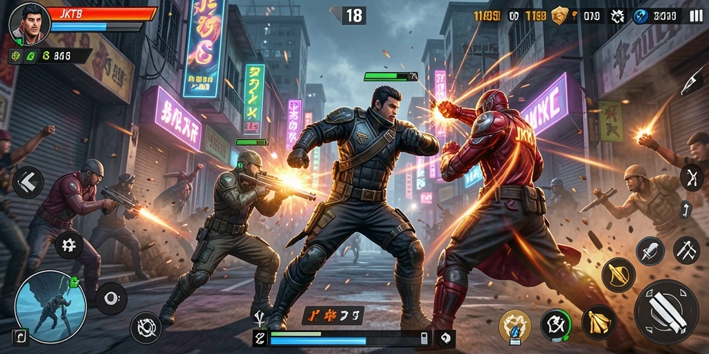 Tampilan gameplay JKT8 dengan aksi pertarungan yang mendebarkan.