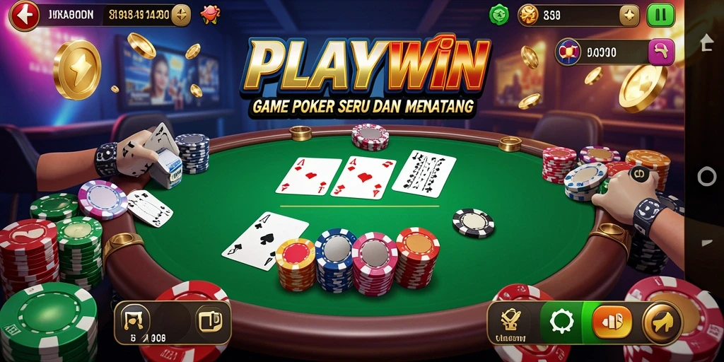 Screenshot utama PLAYWIN menampilkan aksi seru pemain Poker.
