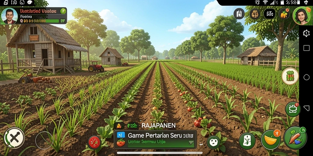Gameplay seru dari RAJAPANEN dengan warna-warna cerah dan grafis yang menarik.