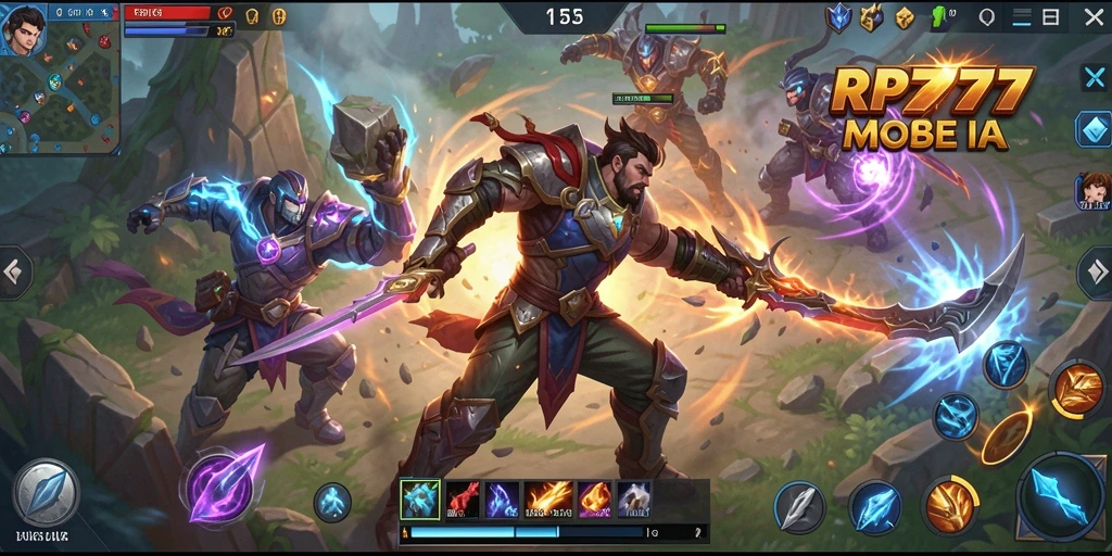 Screenshot RP777 menampilkan aksi intens dalam pertandingan MOBA.