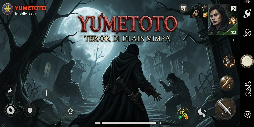 Pemandangan mencekam dalam gameplay YUMETOTO yang memperlihatkan kegelapan dan ketegangan.