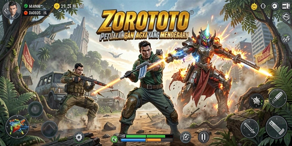 Tangkapan layar ZOROTOTO menampilkan aksi seru dalam pertempuran.